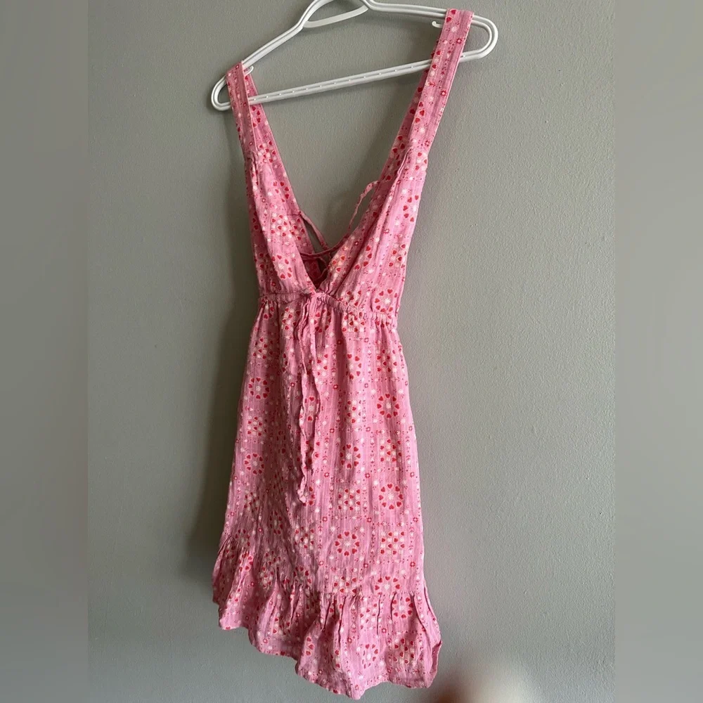 Urban Outfitters Pink Eyelet Ruffle Tie-Waist Mini Dress - Picture 7 of 14